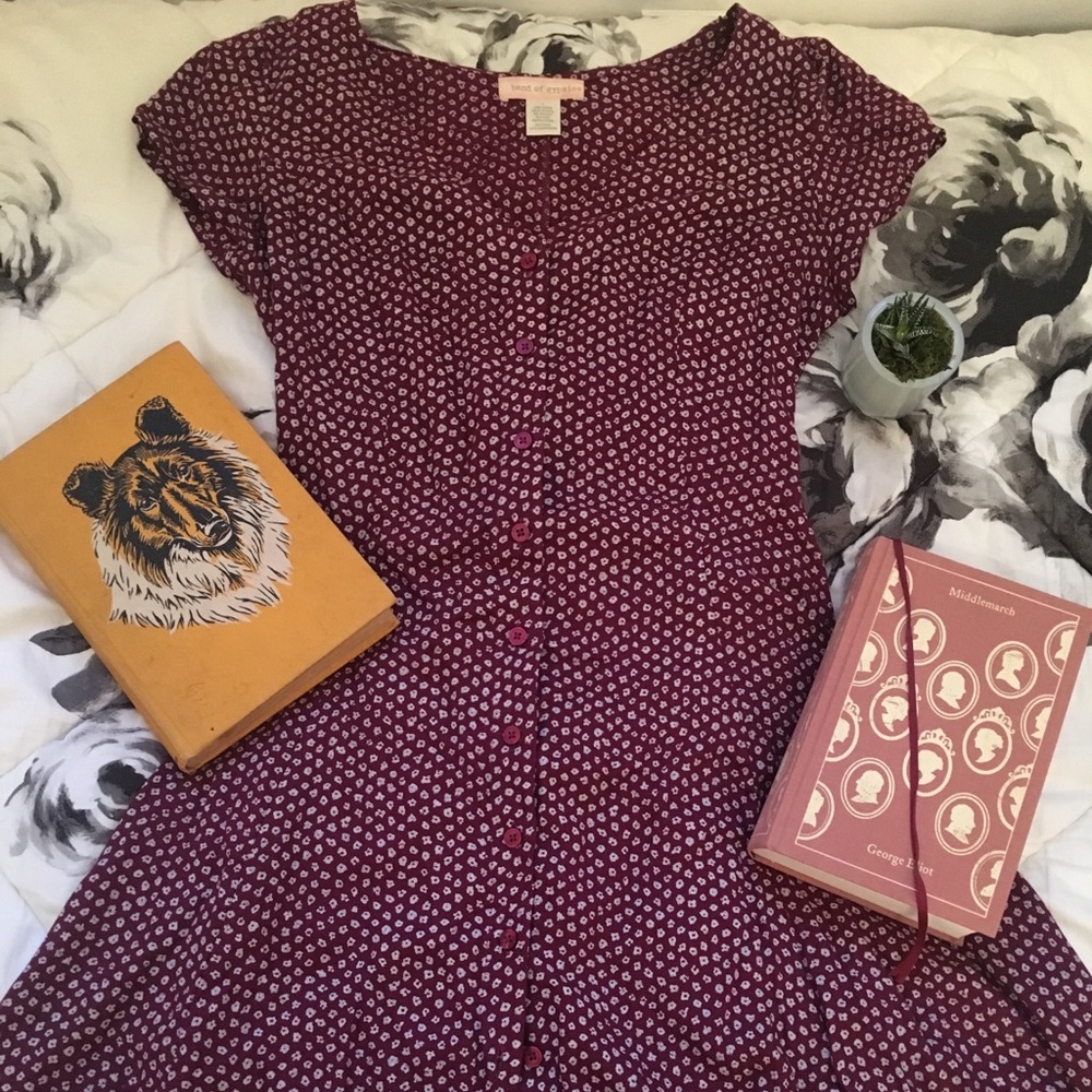 UO vintage-style button-up dress with lace-up back